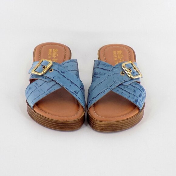 Bella Vita Slide Sandals Leather Size 6 Denim Blue Italy Croco Embossed - Picture 4 of 8